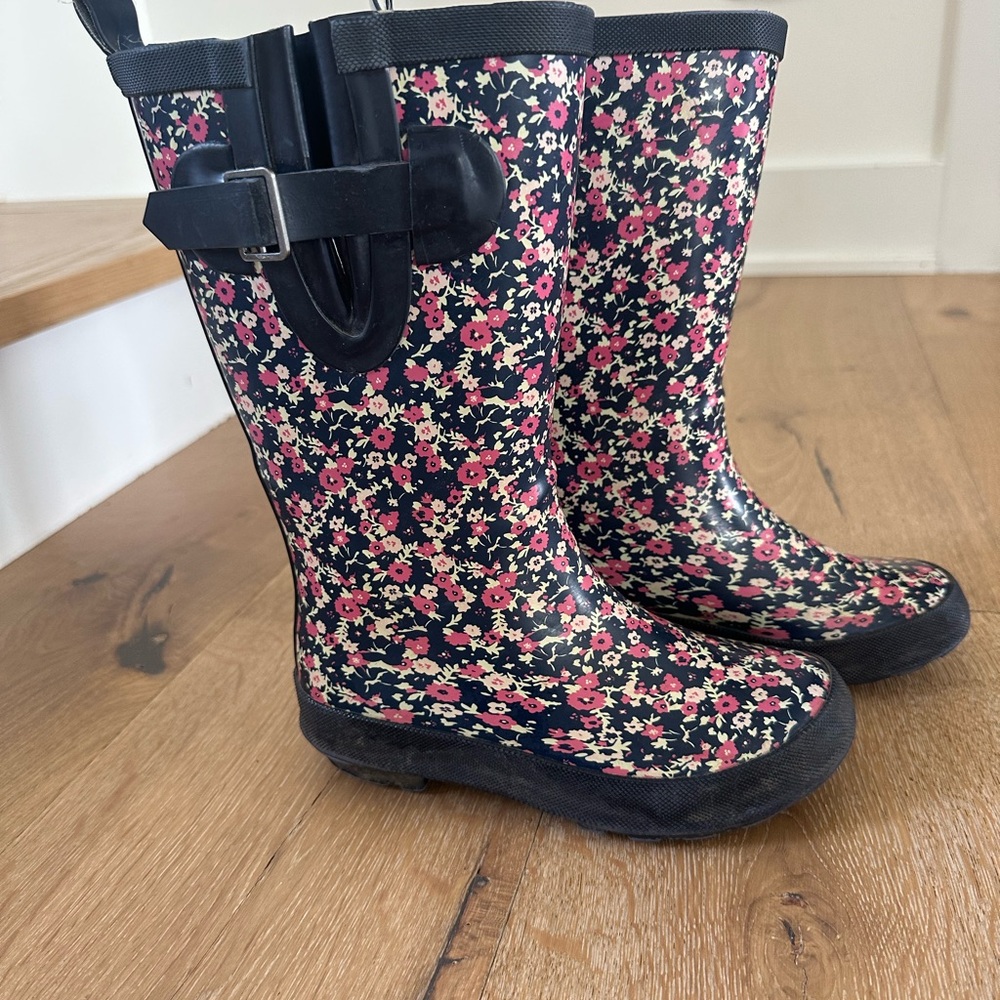 Floral Rain Boots with Buckle